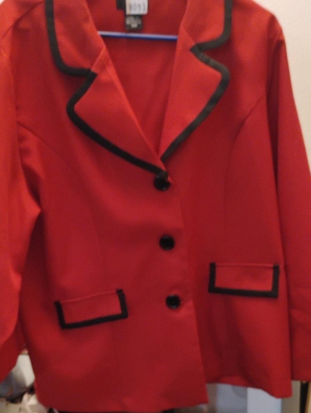 Women's Red Blazer with Black Trim - Classic Tailored Jacket